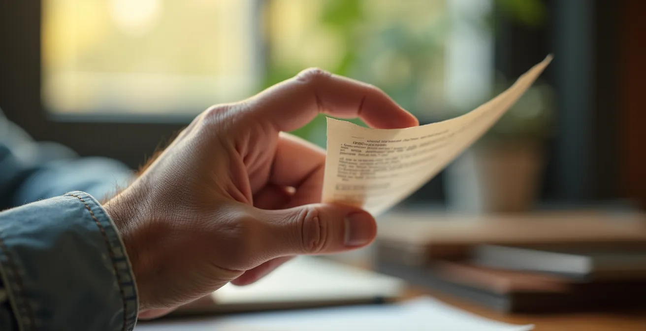 Gros plan sur une main ajustant naturellement la distance d'un document pour mieux voir